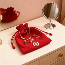 Armani Bolsa de maquillaje con cordón rojo - Bolsa de cosméticos y monedas de doble uso, organizador de almacenamiento de moda