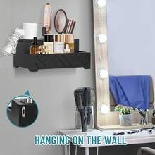 Hair Dryer Holder Wall Mounted, Hair Tool Organizer, Bathroom Countertop Organizer For Bathroom Accessories, Wood Bathroom Blow Dryer Holder And Vanity Organizer, Makeup Storage - 黑色帶腿 - 查看 2