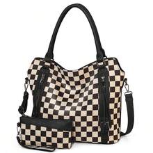 Vintage Checkered Tote Bag For Women, Large Hobo Bags For Women, Multiple Pockets Tote Handbags, Large Capacity Bag For Work Everyday Bag Versatile Daily Commuting Bag - 彩色 - 查看 7