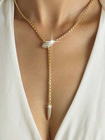 1 件复古朋克风格蛇形女式项链夸张 Y 形设计珠宝适合节日宴会、舞会、派对圣诞节方晶锆石礼物送给女朋友铜项链