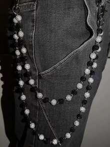 1pc Fashion Street Hip Hop Body Chain With Hanging Rhinestone Ball Pendant, Handmade Body Jewelry For Men And Women, Versatile Accessory