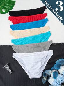 3pcs/Pack Men's Lightweight & Breathable Random Color Soft & Comfortable Briefs, Summer Random Solid Color Triangular Underwear For Men - Multicolor - View 2