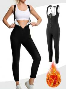 2025 Nuevo Mono de Sauna Fitness de 4 en 1 para Dar Forma, Conjunto Exclusivo de Yoga Sauna para Pérdida de Peso de Mujer: Mono Camiseta de Corte Minimalista de unicolor con Cintura Alta, Mono de Sauna para Dar Forma a la Mujer con Soporte de Busto Fijo + Diseño con Cremallera, Emparejado con Cinturón de Cintura Recubierto de PU, Silueta de Entrenamiento talla grande Prominente, Adecuado para Fitness, Correr, Ejercicio y Otros Escenarios