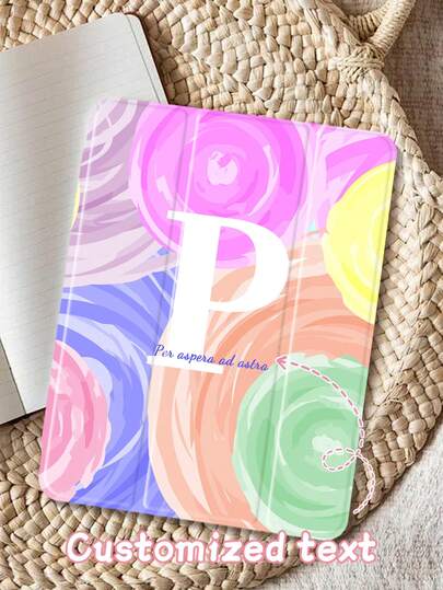Customized Colorful Printed Tablet Case With Pen Slot, Tri-Fold Stand, Suitable For IPad Mini4/Mini5/Mini6/Air/Air2/9.7/10.2/10.5/Air4/Air5/10.9/Pro 11-Inch/10th/11th/IPad Air 11-Inch (M2)-2024 2025, Galaxy Tab A8 10.5 Inch 2022 (Tablet Not Included)