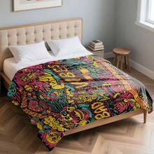 1 pătură moale din flanel cu imprimeu graffiti - pătură și aruncătură confortabilă, prietenoasă cu pielea, pentru canapea, somn și utilizare multifuncțională - culori vibrante, delicată cu pielea și perfectă pentru activități în interior și în aer liber