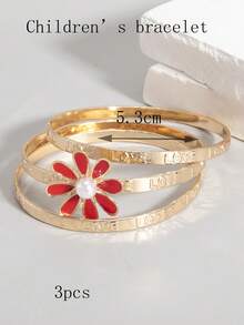 3 قطع سوار أطفال بنات من 3-9 سنوات مزين بالزهور اللؤلؤية متعدد الطبقات فاخر