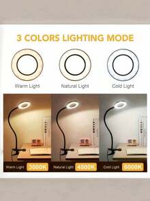 1 pieza Lámpara de escritorio con pinza LED de cuello de cisne ajustable, adecuada para mesas altas, regulable y ajustable de color, para trabajo, lectura, manualidades, computadora, videoconferencia, color negro - Negro - Ver 12