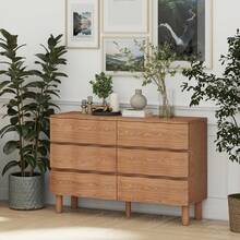 COZAYH Modern Chest With Curved Front Panel, Rustic Nightstand Dresser In Natural Wood Finish For Living Room, Bedroom - Tủ quần áo 6 ngăn kéo màu nâu - Xem 7