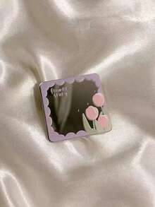 1pc Tulip Heart Shaped Acrylic Makeup Mirror, Foldable Desk Bubble Phone Holder Stand