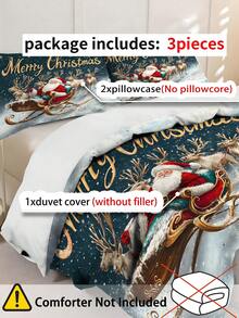 Decorațiuni de Crăciun, set de lenjerie de pat cu husă de pilotă, 2/3 buc, cu imprimeu de Moș Crăciun și reni, roșu, verde și auriu, set de pilotă, cu 1 husă de pilotă și 2 fețe de pernă, cuvertură de pat king-size, cearșaf de pat, poliester moale, prietenos cu pielea, lavabil la mașină, curățare chimică. Este potrivit pentru decorarea casei și a dormitorului, decorul camerei, decorul dormitorului, articole de decorare a camerei, set de pilotă queen-size, este un cadou bun de ziua de naștere.