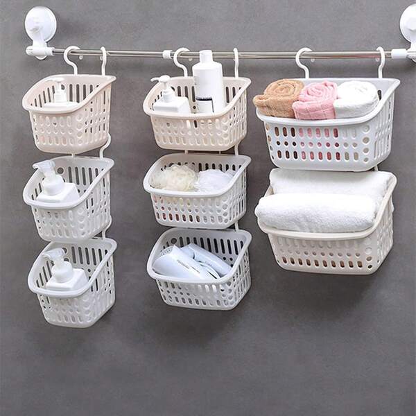 Household Hook Storage Basket Kitchen Hanging Basket Bathroom Makeup Storage Basket Plastic Basket Storage Basket