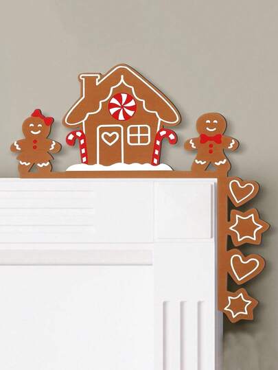 1pc Christmas Gingerbread Wooden Door Frame, Wooden Gingerbread Sign Decoration, Suitable For Door Frame, Shelf, Window, Wall, Home, Office, Kitchen Christmas Decoration