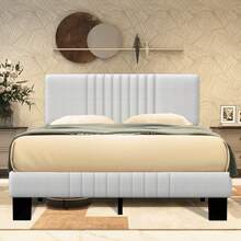 Struttura Letto Matrimoniale 140x190 cm in Metallo, Telaio del Letto Rete a Doghe in Legno e Spazio Contenitore, Facile da Assemblare, Testiera Letto Imbottita per Camera da Letto - Beige - Visualizzare 2