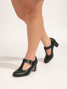 女士玛丽珍 T 型带高跟鞋，优雅天鹅绒粗跟高跟鞋，适合婚礼、派对、工作、休闲、大码，建议订购小 1/2 码