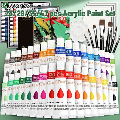 Professional Acrylic Paint Set - 23/29/35/47 Pcs, 12/18/24/36 Colors 12ml/0. 41floz Non-Fading Acrylic Color Bulk Tubes Kit With 7pcs Painting Brushes & 1 Palette & 3 5x7in Blank Paint Canvas, Professional Art Supplies For DlY Craft, Drawing, Painting, Canvas, Rock, Wood, Wall And Ceramic For Adults, Students, Beginners And Hobbists In Birthday, Easter And More