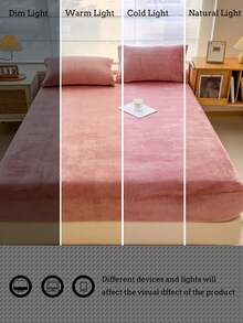 3 件套柔软舒适水晶天鹅绒床笠套装（1 件床笠 + 2 个枕套），可机洗，适合卧室和客房，四季皆宜 - 藕粉色 - 查看 8