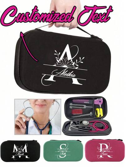 Personalized EVA Stethoscope Storage Bag, White Letter A-Z Pattern, Home Medical Maternity Fetal Heart Monitor Storage Box, EVA Hard Shell Storage Bag, Daily Essential, Suitable For Vacation, Picnic, Camping, Can Be Given As A Gift To Students, Family, Friends And Colleagues, Also An Ideal Choice For Back To School Season