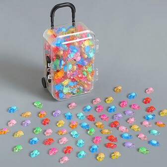 300 mini tortues lumineuses + 1 pièce de valise, cadeaux de fête, pendentifs de mini tortues lumineuses, décorations plates en résine colorées, convient pour manucure DIY, scrapbooking, boucles d'oreilles de mariage et artisanat de bijoux, sans parfum, décorations de tortue