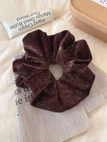 Elegant French Satin Cream White Glossy Oversized Scrunchie, Ladylike Solid Color Hair Tie