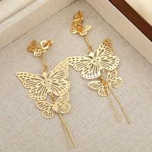 1 Pair Hollow Butterfly Tassel Long Earrings, Elegant & Fashionable, Made Of Iron Alloy. For Those Who Love Exquisite Earrings, Please Purchase Carefully. Your Satisfaction Is Our Greatest Motivation.
