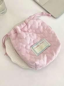 1 PC Pink Blue Stripe Heart-Shaped Cute Lace Laciness Quilted Camera Drawstring Storage Bag Makeup Beauty Tool Storage Bag Portable Makeup Brush Organizer Bag Skincare And Cosmetics Storage Bag Travel Office Dorm Bedroom Storage For Lipstick, Accessory, Earphones, Charger, Make Up Storage Organizer Bag Makeup Pouch Bag For Girls, Friends Gift, Birthday Day Gift