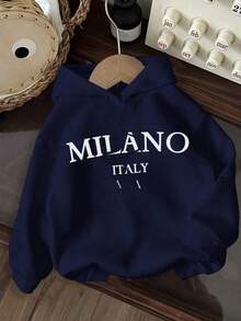 Popular Hoodies For GirlsWomen's Casual Simple Milano Pattern White Hoodie Sweatshirt, Loose Fit, Thick Thermal Lined, Suitable For Autumn And Winter,Long Sleeve Tops Back To School Fall And Winter Clothing Autumn And Winterroomy And Comfortable - 海軍藍 2 - 查看 12