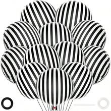 12 Pcs Black And White Striped Balloons18 Inch Halloween Foil Balloon Black Striped Checkered Balloons For Birthday Party Baby Shower Halloween Ceremonies Holiday Parties Decorations - Đen và Trắng - Xem 2