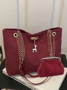 Retro Pendler Texturierte Kette Einzelne Kleine Geldbörse-Umhängetasche - Stilvolle Hirsch-gemusterte Unterarmtasche & Shopper, Bestseller Vintage Ketten-Akzent Handtasche. Geräumig genug für Telefone, Geldbörsen, Kosmetika & Pendler-Essentials; ideal für berufstätige Frauen, Vintage-Stil-Liebhaber, Bürodamen, Studenten, Modebewusste & tägliche Pendler. Es ist die beste Wahl für Geburtstage, Halloween und Weihnachten.