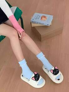 1 Paar süße Cartoon Katzen Design Lässig Soft-Sohle Hausschuhe, geeignet für Studenten, Paare, Wohnheim, Innen-/Außenbereich, Zuhause, Badezimmer, Geschenk