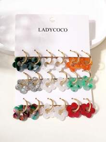 9 对时尚可爱镂空花朵吊坠耳环套装，适合女性约会、派对和日常佩戴 - 多色C9 - 查看 2