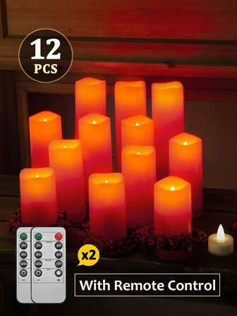 4/12 piezas Velas LED impermeables con control remoto y temporizador, velas sin llama parpadeantes para exteriores, velas de pilar realistas a batería, adecuadas para bodas, Halloween, Navidad, decoración del hogar, luz de vela cálida