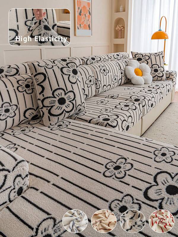 1 pieza Funda de sofá elástica de jacquard de felpa suave, estilo minimalista moderno resistente a mascotas y antiensuciamiento, lavable, adecuada para sofá en forma de L y sofá de 1/2/3 plazas (se vende individualmente)
