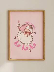 1 Stück ungerahmter, handgezeichneter girly Weihnachtsdruck in preppy pastellrosa Urlaubsdekoration, vintage retro Weihnachtsmann druckbare - digitale Weihnachtskarte