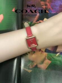 Cass Series Women's Quartz Watch, Gold Tone Case Red Leather Strap Red Dial - Red - View 13
