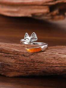 Vintage Bohemian Cute Fox Tail Design Finger Ring, Minimalist Animal Alloy Ring Gift For Women, Autumn RKPV - 古董銀器 - 查看 3