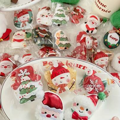 Zestaw 100 świątecznych torebek na słodycze, samoprzylepne torebki OPP, 5 wzorów, do pakowania ciasteczek i czekolady, radosne świąteczne torebki na smakołyki