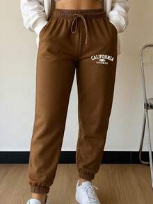 jogger mujer  pants deportivos dama conjunto deportivo gris  pantalón con puño en el tobillo ropa cómoda para gimnasio  outfit casual femenino  look deportivo urbano - Camel - Ver 3