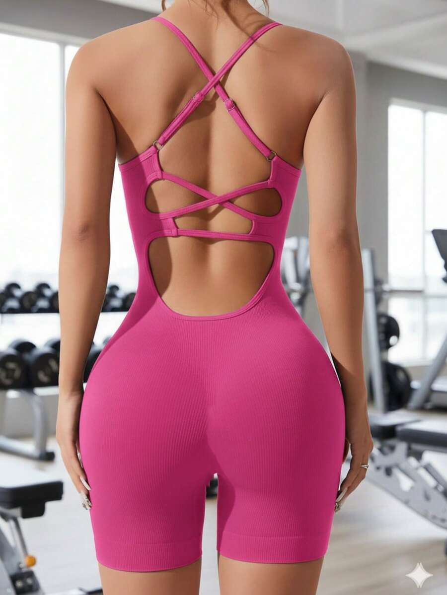 Seamless Gym Yoga High Waist Sports Jumpsuit L625 - Màu Hồng Tươi - Xem 1