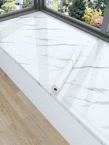 1卷白色大理石纹厨房防油自粘防水台面纸，适用于橱柜、家具、厨房，尺寸为15.8英寸 x 118英寸