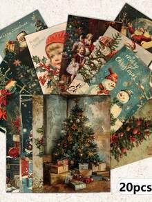 Christmas Vintage Beautiful Art Postcards - 4x6 Inch Grunge Journal Paper With Santa Claus, Snowman, Christmas Tree And Holiday Scenes, Collectible Sturdy Decorative Cards For Scrapbooking, Crafts, Christmas Gifts And Winter Stationery, Holiday Decoration Classic Illustrations, Handmade Texture, High Quality Printing, Perfect For Craft Lovers, Scrapbook Enthusiasts, Christmas Decoration
