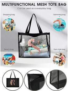 Túi Tote Dung Tích Lớn Túi Đi Biển Túi Đeo Vai Thời Trang Ngoài Trời Cho Nữ Túi Xách Túi Mua Sắm Túi Lưới Tổ Chức In Chữ Túi Đựng Đồ Di Động Đa Năng Cho Du Lịch Cắm Trại Biển - màu đen - Xem 6