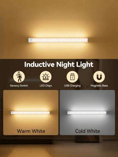 50cm /10cm/20cm/30cm/ Usb Wit Led Verlichting Strip Motion Sensor Perfect Cabinet, Wardrobe Hallway, Wireless Under Cabinet Lighting, Rechargeable Magnetic Night Lamp Hallway Kitchen Shelf Ho Room ation view 5