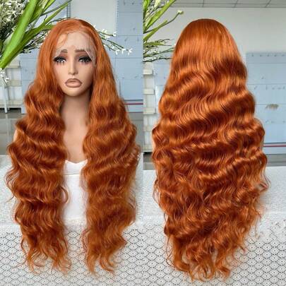 Tóc giả dài gợn sóng phía trước ren 13*6, cực dài, rẽ ngôi giữa, rẽ ngôi tự do, tóc trẻ em, sợi chịu nhiệt độ cao 32in tự nhiên, thích hợp để đội hàng ngày, tóc giả tổng hợp toàn đầu chân thực dành cho nữ