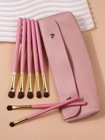 7/8pcs Horse Hair Eye Makeup Brush Set, Wooden Handle Eye Shadow, Blending, Eyebrow Brushes, Multi-Functional Brush Set & Minimalist Double Buckle Storage Pouch,Brush Set,Makeup Brush Kit,Make Up Brush Set,Make Up Set Complete,Makeup Brush Set,Complete Makeup Kit,Brush Kit,Brushes Makeup Set,Makeup Gift Set,Set