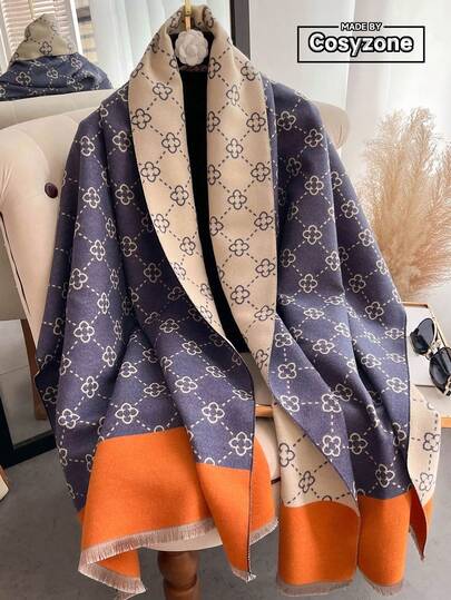 1 件女士秋冬提花仿羊绒时尚百搭空调披肩开衫，厚实保暖，适合日常使用