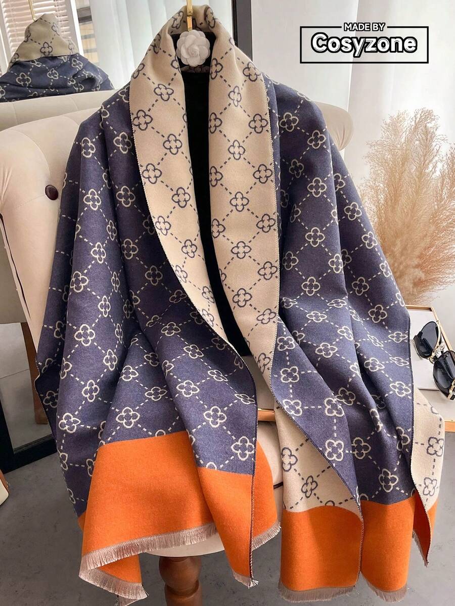 1 件女士秋冬提花仿羊绒时尚百搭空调披肩开衫，厚实保暖，适合日常使用