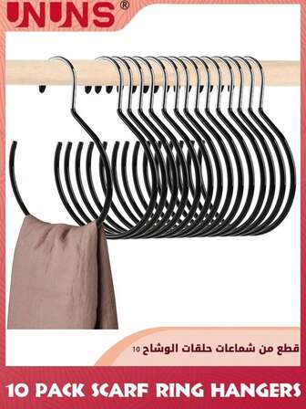 围巾架，10 个装衣柜用防钩腰带挂钩，防滑衣柜整理配件架，用于领带、围巾、腰带，黑色