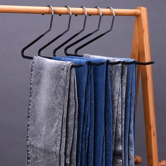 防滑裤架 10 个装 开口易滑休闲裤架，耐用防锈节省空间金属牛仔裤衣架，镀铬和黑色摩擦