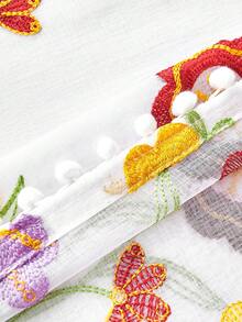 ​1 Panel Embroidered Curtain With Tassel Fringe, Floral Sheer Window Panel, Bohemian Chic Decor For Living Room Bedroom