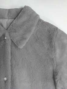 New Solid Color Plush Lapel Button Front Cardigan For Women, Elegant & Cute, Suitable For Outings, Gatherings, Travel, Commuting, Office, Dates, Daily Wear, Also Can Be Worn As Christmas, Halloween Costume (Belt Not Included)